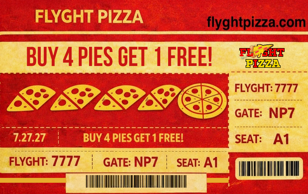 Back of the Flyght Pizza Frequent Flyers loyalty card with pizza punch slots